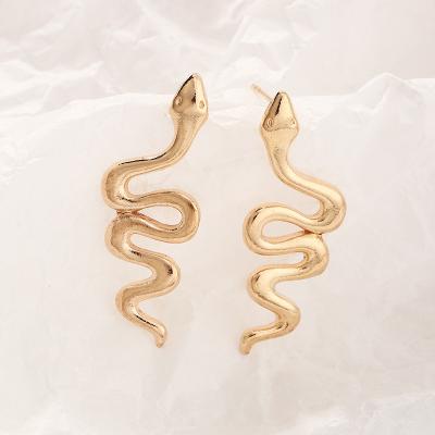 China Fashion Vintage Personality Lead Free Nickel Free Punk Gold Plated Snake Stud Earrings Long For Women for sale