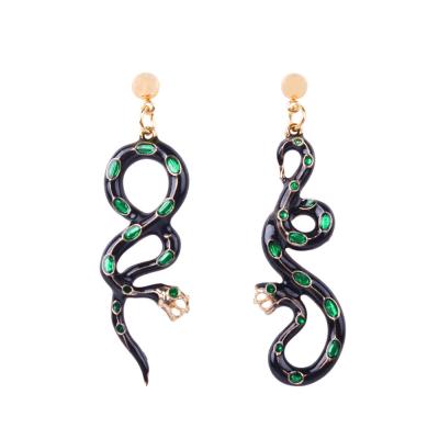 China Lead Free Nickel Free Fashion Gothic Asymmetrical Snake Shape Black Green Color Crystal Snake Pendant Earrings for sale