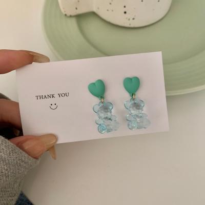 China Fashion style S925 silver needle girl earrings beautiful Korean cute transparent earrings lead free nickel free bear for sale