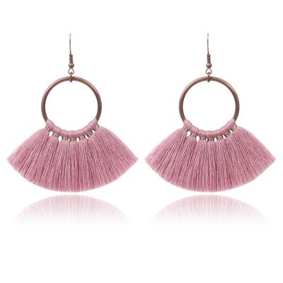 China BOHEMIA 2021 New Fashion Creative Bohemian Circle Earrings Female Handmade Fan Shape Tassel Earrings for sale