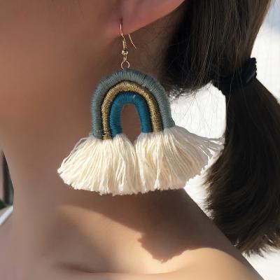 China Vintage Ethnic Bohemian Rainbow Earrings Tassel Fabric Lead Free Nickel Free Hot Selling Braided Tassel Dangle Earrings For Women for sale