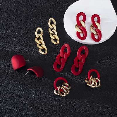 China Hot Selling Red Series Lead Free Nickel Free Frosted Matte Chain 925 Multi Style Silver Needle Gold Plated Geometric Statement Earrings for sale