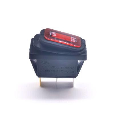 China KCD1-222 30A DC36V KCD1-11N-FA4A-B-R-03-DC36V30A-HR Waterproof Rocker Switch LED Red Light IP65 Spst 3 Pin Illuminated On Off 1e4 t85 55 (36V Printed) for sale