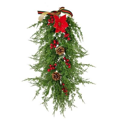 China Wholesale Home Decor Poinsettia Flower Pine Needles Pine Cones Christmas Swag Artificial Garland Door Swag For Outdoor Xmas Decor for sale