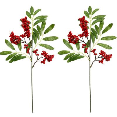 China Home Decor Christmas Decoration Supplies Artificial Christmas Silk Leaf Flower Artificial Red Berries Stems For Christmas Decor for sale