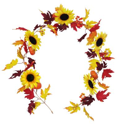 China Wedding Wholesale Artificial Sunflowers Rattan Pumpkin Berries Falling Maple Leaves For Halloween Thanksgiving Decoration for sale