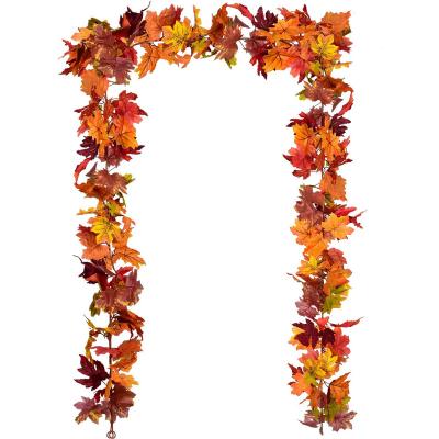 China Wedding Autumn Decoration Foliage Silk Maple Leaves Rattan Fall Leaf Garland for Party Halloween Home Thanksgiving for sale