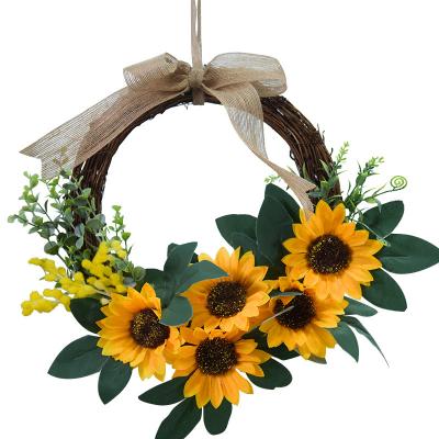 China Wedding New Design Halloween Door Decor Sunflowers Artificial Flower Green Leaves Sunflower Garland For Thanksgiving Christmas Wall Decor for sale