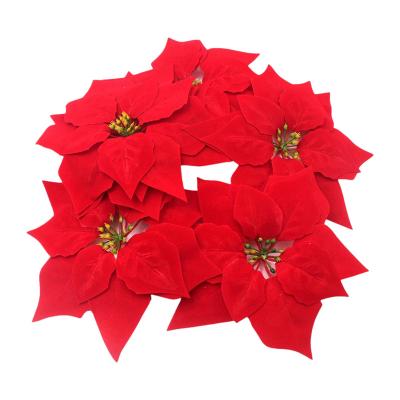 China Wedding Poinsettia Flower Christmas Decor Wholesale Artificial Flower Head For Christmas Home Party for sale