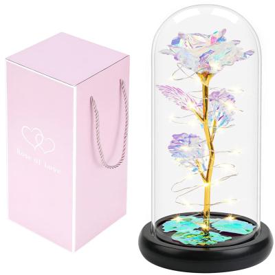 China Wholesale Mother's Day Glass Cover Led Light Enchanted Galaxy Rose In Bloom Glass Dome With Gift Box For Valentines Day Gift for sale