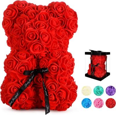 China Mother's Day Artificial Flower 25cm PE Foam Rose Bear Rose Teddy Bear With Box Gift For Valentines Day for sale