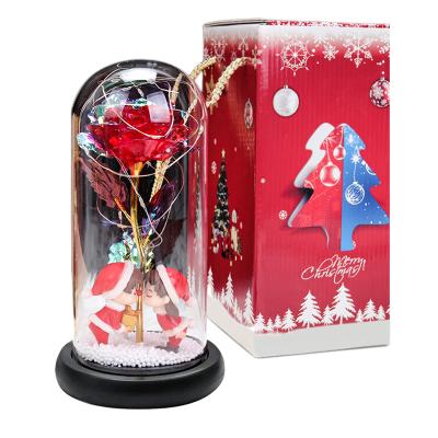 China Mother's Day Newcomer Christmas Couples Led Light Colorful Galaxy Rose Glass Dome For Christmas Decor Gift Set for sale