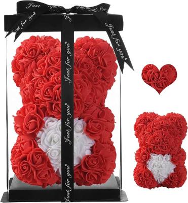 China Wholesale Mother's Day Foam Rose Flower 25cm PE Foam Rose Teddy Bear Heart Rose Bears With Box Gift For Valentines Day Christmas Day for sale