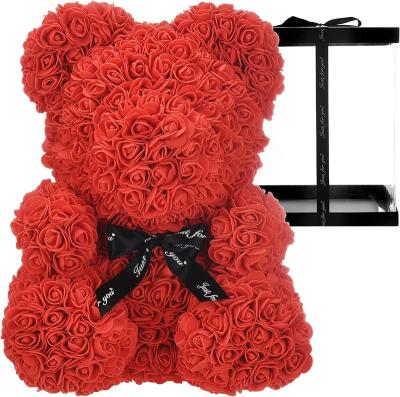 China PE 40cm High Quality Artificial Teddy Bear Flower Rose Bear Foam Mother's Day With Box Gift For Valentines Day Mothers Day for sale