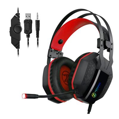 China Technozone Gaming Flexible Headphone Mic Adaptive Wired Headband Noise Canceling PC Headset USB Audio Built-in Sound Chip for sale