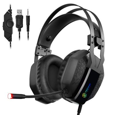 China Headphone Technozone Over-Ear Wired Stereo USB Gamer Headset PC Gaming Earphone Audifonos With RGB Light for sale