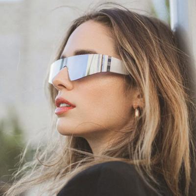 China Y2K Fashion Glasses One-Piece Sunglasses Recycling Glasses Colorful Fashion Female Punk Futuristic Rimless Sun Glasses for sale