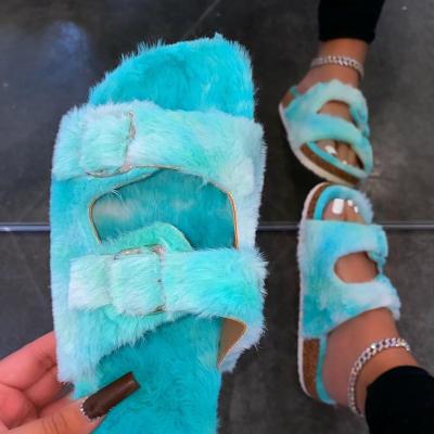 China Hot Casual Bright Color Faux Fur Fur Bedroom Sandals Women Ladies Fashion Trend Dropshipping Sale Fluffy Slippers for sale