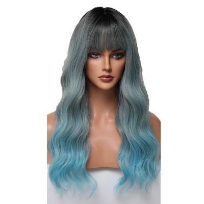 China Body Wave Wavy Wigs Black Blonde Brown Medium Part Synthetic Cosplay Wigs With Bangs For Women Long Hair Wigs for sale