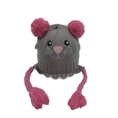 China Factory Wholesale COMMON Winter Cartoon Cute Outdoor Breathable Warm Custom Mouse Knitted Baby Hat for sale