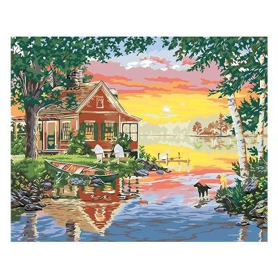 China New Hot Selling Colorful Classic/Postmodern Popular Nordic Landscape Pastoral Cabin Boredom DIY Hand Painted Painting By Numbers for sale