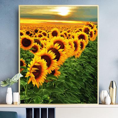 China New Simple Modern Sunflower Color Hand Painted Classic/Postmodern Latest Arrival Flower DIY Decoration Decompression Painting By Numbers for sale