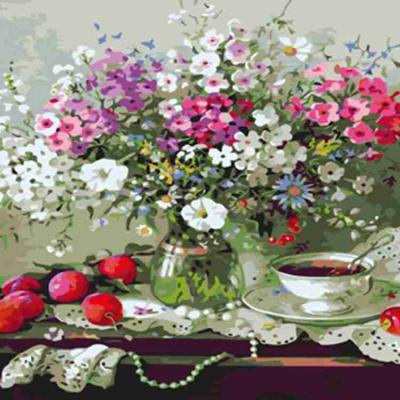 China Realistic Custom Handmade Canvas Love Vase Oil Painting DIY Landscape Painting for sale