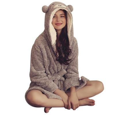 China Cartoon QUICK-DRY coral bear nightgown velvet nightgown women's autumn and winter hooded thickened long bathrobe warm and beautiful gra for sale