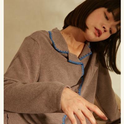 China New QUICK DRY Pajamas Women's Spring and Autumn Winter Velvet Brown Cotton Long Sleeved Comfortable Pants and Simple Home Wear for sale