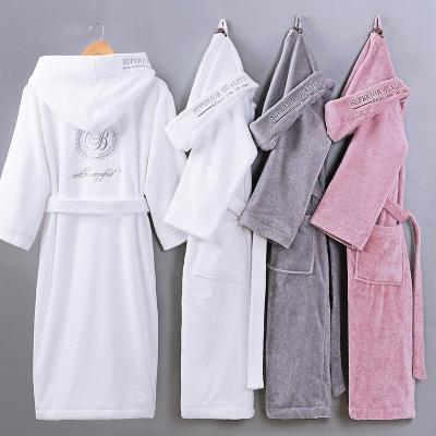 China QUICK DRY hotel cotton bathrobe couples nightgown winter thickened hat men and women towel pajamas home clothes for sale