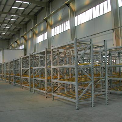 China Industrial Warehosue Rolling Shelves Long Cargo Storage Gear Cardboard Sink FIFO Rack Roll Racking Systems for sale