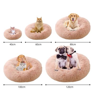 China Sustainable Wholesale Soft Faux Fur Dog Pet Bed Sofa Luxury Custom Logo Long Soft Calming Cats Bed Plush Donut Dogs Bed for sale