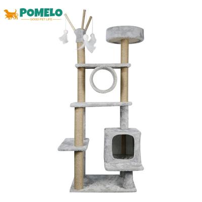 China Customization Wholesale Modern Sustainable Wooden Plush Sisal Large Luxury Cat Tree Climbing Tree With Hammock for sale