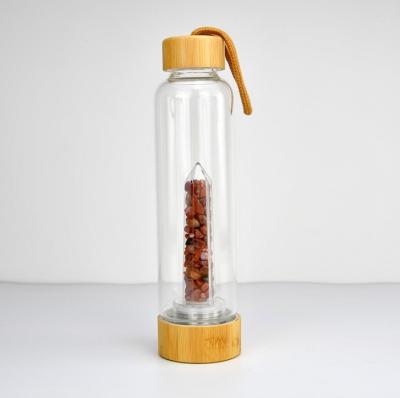 China Wholesale Viable Bamboo Water Bottle Crystal Infused Healing Gemstone Glass Crystal Water Bottle for sale