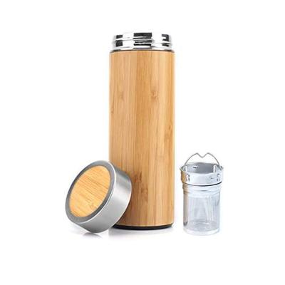 China PORTABLE Original Premium Vacuum Insulated Travel Tea Cup Bamboo Tumbler with Tea Infuser and Strainer for sale