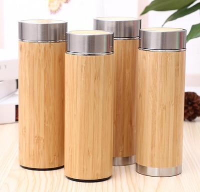 China Sustainable 500ml Vacuum Insulated Stainless Steel Travel Mug Bamboo Tea Tumbler With Loose Leaf Tea Infuser for sale