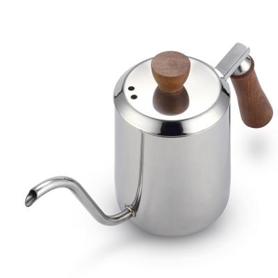 China WITH LID stainless steel gooseneck camping coffee kettle with long spout and wooden handle for sale