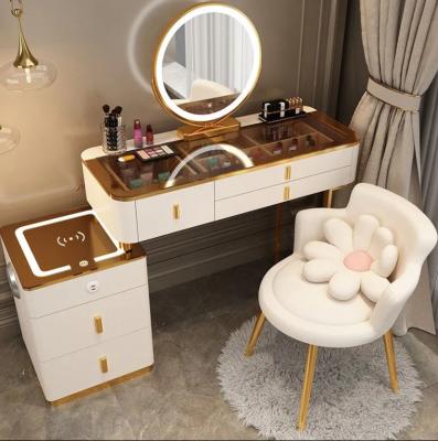 China Modern One Style Convertible Furniture Vanity Makeup Dresser Set Metal Legs Bedroom Dressing Table With LED Mirror for sale