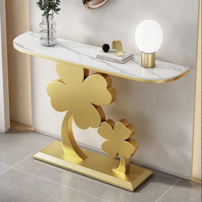 China Foshan modern cheap modern console table with mirror finish stainless steel leg hall way wooden console table for sale