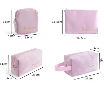 China Hot Selling European Fashion Style Velvet Bag Rose Velvet Makeup Pouch Large Capacity 4 Cosmetic Sets Cosmetic Pouch for sale