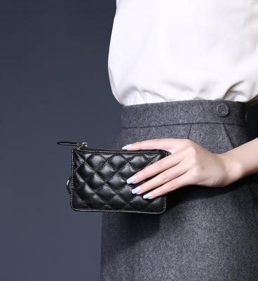 China Fashion Classic Quilted Women Wallet Mini Zipper Purse Leather Coin Pocket Checked Clutch Purse for sale