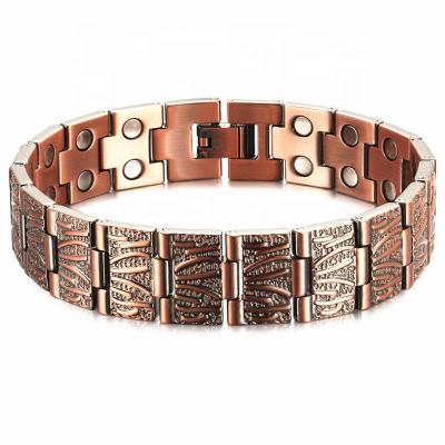 China Whosale Hot Selling Heavy Pure Magnetic Bracelet Health Vintage Chains Retro Energy Red Copper Bracelet for sale