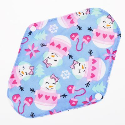 China Super Absorbent Menstrual Washable Bamboo Fiber Printed Christmas Snowman Pattern Sanitary Pads Girls Reusable& Period Towel for sale