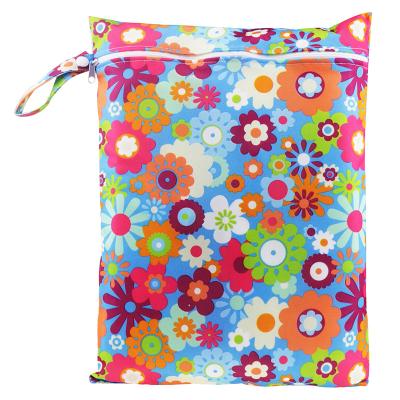 China Water Absorption Waterproof Printing Sunflowers Patterns Wet Bags Zippers Single Pocket Sanitary Storage for sale