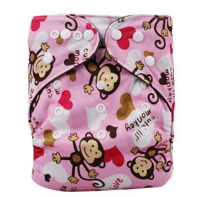 China Printed Reusable&Washable Baby Cloth Diapers Bamboo Charcoal Insert Sanitary Pad Printed Monkeys Pattern Diapers for sale