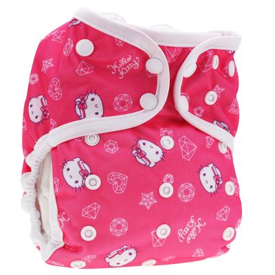 China Printed Bamboo Fiber AIO Baby Cloth Diapers Bowknot Newborn Printed Cats Pattern Reusable Urine Pocket Diapers for sale