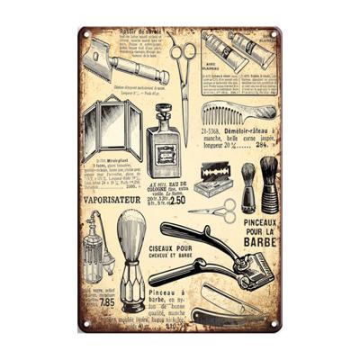 China Bar Tin Sign Plaque Europe Barber Vintage Metal Plates Retro Poster Cafe Bar Haircut and Shave Beard Iron Printing Home Wall Decor for sale