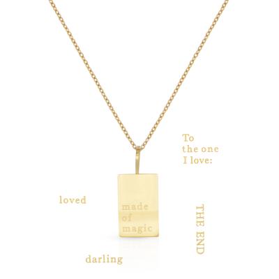 China Chris April CLASSIC Fashion Jewelry Current Gold PVD Plated 316L Stainless Steel Slang Common Saying Place Card Pendant Necklace for sale