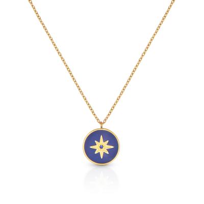 China Trendy Chris April Fashion Jewelry PVD Gold Plated Eight 316L Stainless Steel Barb Stars Sign Enamel Pendant Necklace for sale