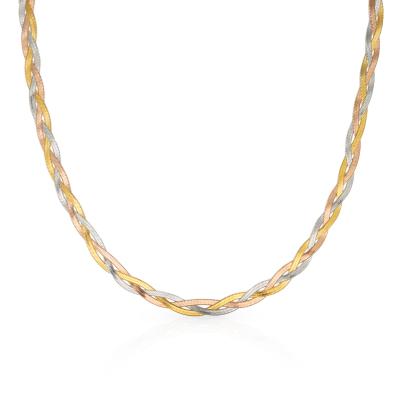 China FASHIONABLE Chris April Stainless Steel 18k PVD Three Gold Twisting Choker Herringbone Necklace for sale